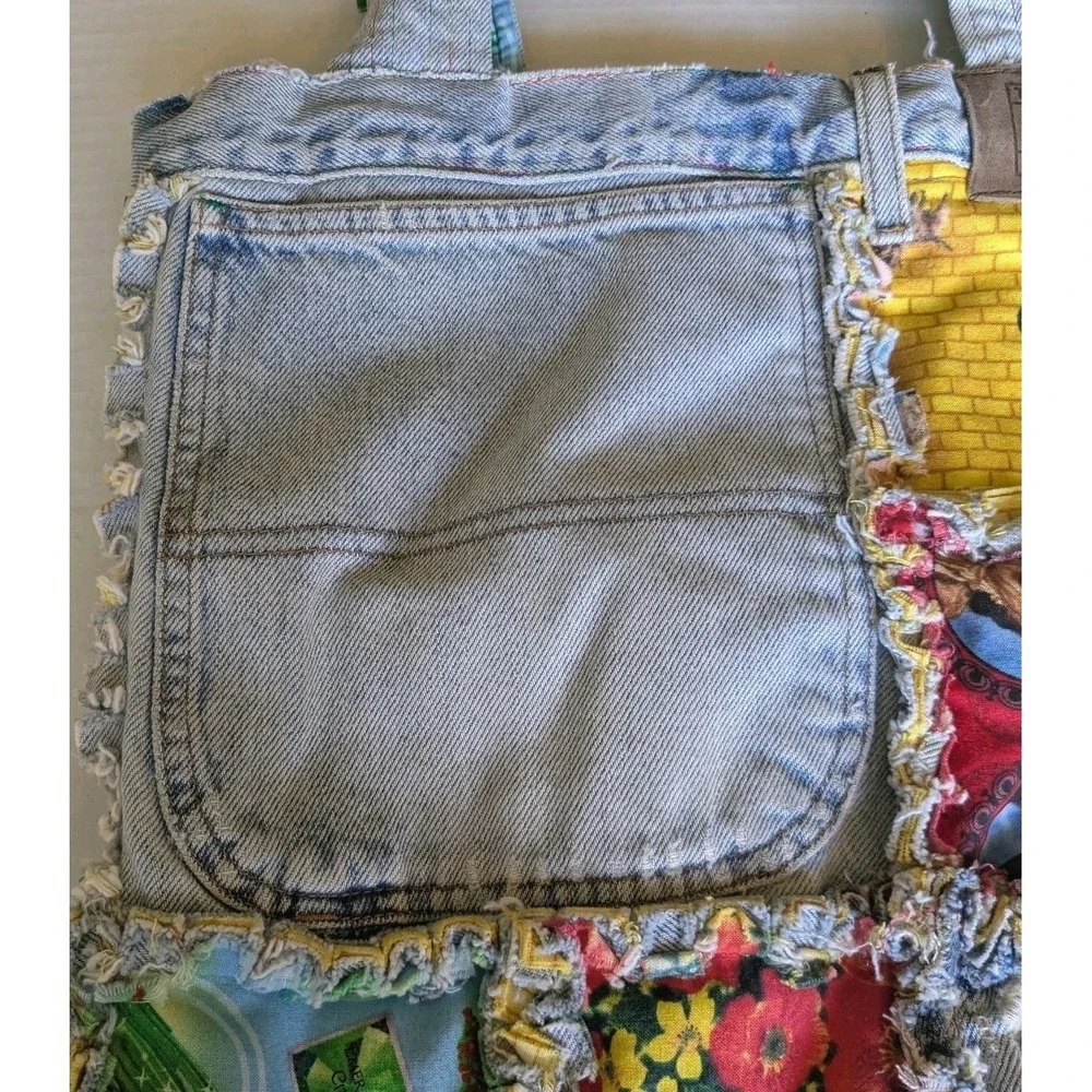 Upcycled Denim Tote Bag Wizard Of Oz Patchwork Tommy Hilfiger Handmade Jeans - Picture 11 of 14